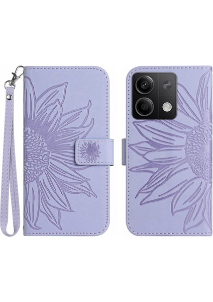 Xiaomi Redmi Note 13 4g ile Uyumlu Çıkarılabilir Askılı ve Manyetik Kart Tutuculu Kabartmalı Ayçiçeği Cüzdan Telefon Kılıfı (Yurt Dışından)