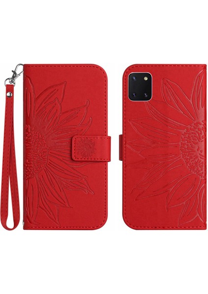 Samsung Galaxy Note 10 Lite ile Uyumlu Çıkarılabilir Askılı ve Manyetik Kart Tutuculu Kabartmalı Ayçiçeği Cüzdan Telefon Kılıfı (Yurt Dışından)