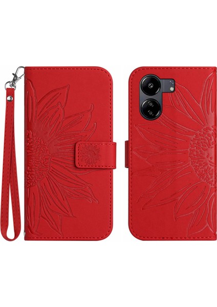 Xiaomi Redmi 13C 4g ile Uyumlu Çıkarılabilir Askılı ve Manyetik Kart Tutuculu Kabartmalı Ayçiçeği Cüzdan Telefon Kılıfı (Yurt Dışından)