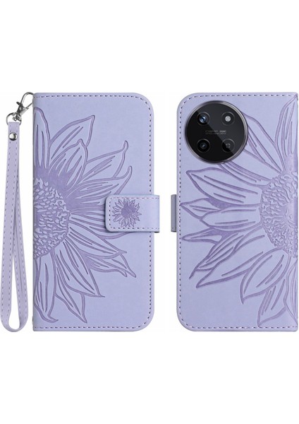 Realme 11 4g ile Uyumlu Çıkarılabilir Askılı ve Manyetik Kart Tutuculu Kabartmalı Ayçiçeği Cüzdan Telefon Kılıfı (Yurt Dışından)