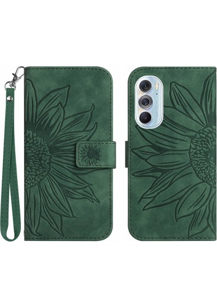 Motorola Edge 30 Pro ile Uyumlu Çıkarılabilir Askılı ve Manyetik Kart Tutuculu Kabartmalı Ayçiçeği Cüzdan Telefon Kılıfı (Yurt Dışından)