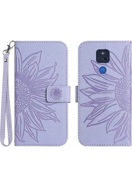 Motorola G Play 2021 ile Uyumlu Çıkarılabilir Askılı ve Manyetik Kart Tutuculu Kabartmalı Ayçiçeği Cüzdan Telefon Kılıfı (Yurt Dışından)