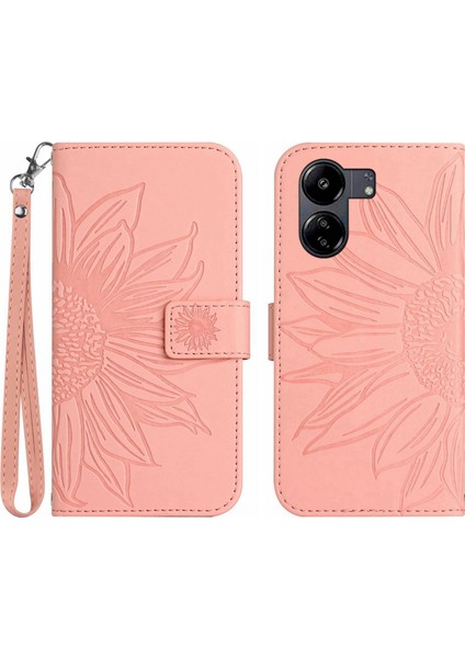 Xiaomi Redmi 13C 4g ile Uyumlu Çıkarılabilir Askılı ve Manyetik Kart Tutuculu Kabartmalı Ayçiçeği Cüzdan Telefon Kılıfı (Yurt Dışından)