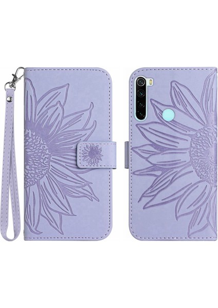 Xiaomi Redmi Note 8t ile Uyumlu Çıkarılabilir Askılı ve Manyetik Kart Tutuculu Kabartmalı Ayçiçeği Cüzdan Telefon Kılıfı (Yurt Dışından)