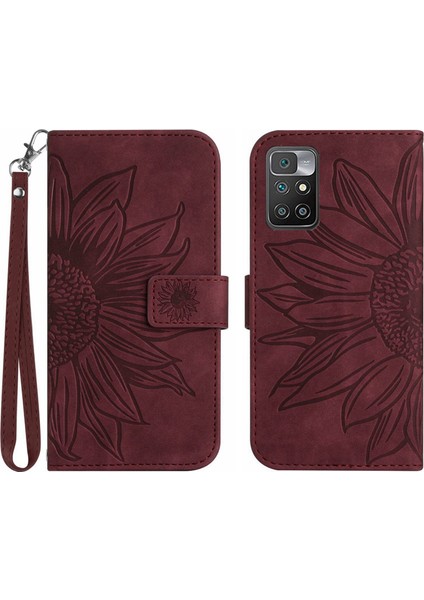 Xiaomi Redmi 10 4g ile Uyumlu Çıkarılabilir Askılı ve Manyetik Kart Tutuculu Kabartmalı Ayçiçeği Cüzdan Telefon Kılıfı (Yurt Dışından)