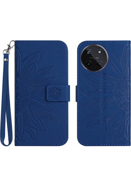 Realme 11 4g ile Uyumlu Çıkarılabilir Askılı ve Manyetik Kart Tutuculu Kabartmalı Ayçiçeği Cüzdan Telefon Kılıfı (Yurt Dışından)