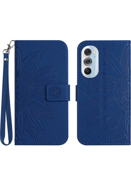 Motorola Edge 30 Pro ile Uyumlu Çıkarılabilir Askılı ve Manyetik Kart Tutuculu Kabartmalı Ayçiçeği Cüzdan Telefon Kılıfı (Yurt Dışından)