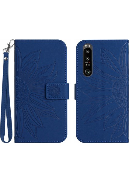 Sony Xperia 1 Iv ile Uyumlu Çıkarılabilir Askılı ve Manyetik Kart Tutuculu Kabartmalı Ayçiçeği Cüzdan Telefon Kılıfı (Yurt Dışından)
