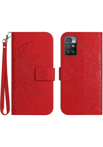 Xiaomi Redmi 10 4g ile Uyumlu Çıkarılabilir Askılı ve Manyetik Kart Tutuculu Kabartmalı Ayçiçeği Cüzdan Telefon Kılıfı (Yurt Dışından)