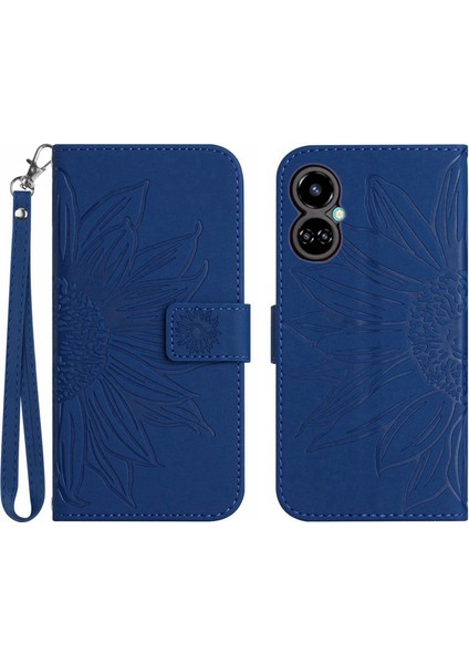 Tecno Camon 19 Pro ile Uyumlu Çıkarılabilir Askılı ve Manyetik Kart Tutuculu Kabartmalı Ayçiçeği Cüzdan Telefon Kılıfı (Yurt Dışından)