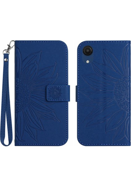 Samsung Galaxy A03 Core ile Uyumlu Çıkarılabilir Askılı ve Manyetik Kart Tutuculu Kabartmalı Ayçiçeği Cüzdan Telefon Kılıfı (Yurt Dışından)