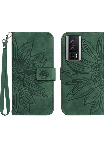 Xiaomi Poco F5 Pro ile Uyumlu Çıkarılabilir Askılı ve Manyetik Kart Tutuculu Kabartmalı Ayçiçeği Cüzdan Telefon Kılıfı (Yurt Dışından)