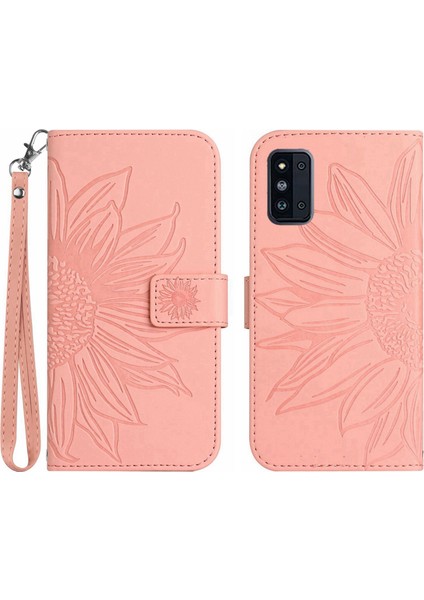 Samsung Galaxy F52 5g ile Uyumlu Çıkarılabilir Askılı ve Manyetik Kart Tutuculu Kabartmalı Ayçiçeği Cüzdan Telefon Kılıfı (Yurt Dışından)