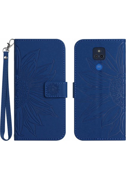 Motorola G Play 2021 ile Uyumlu Çıkarılabilir Askılı ve Manyetik Kart Tutuculu Kabartmalı Ayçiçeği Cüzdan Telefon Kılıfı (Yurt Dışından)