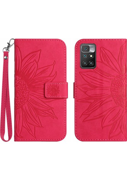 Xiaomi Redmi 10 4g ile Uyumlu Çıkarılabilir Askılı ve Manyetik Kart Tutuculu Kabartmalı Ayçiçeği Cüzdan Telefon Kılıfı (Yurt Dışından)