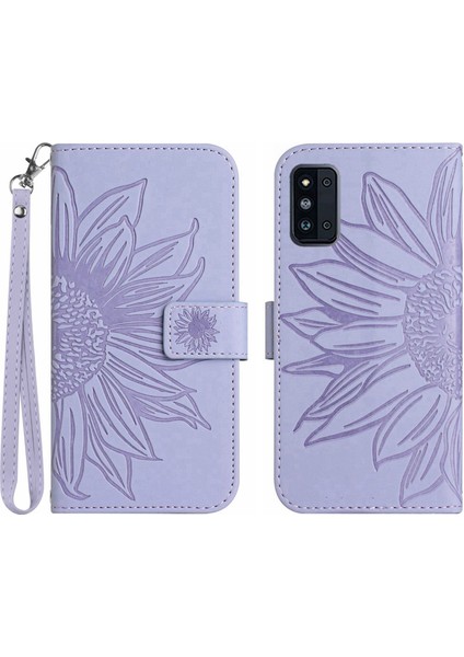 Samsung Galaxy F52 5g ile Uyumlu Çıkarılabilir Askılı ve Manyetik Kart Tutuculu Kabartmalı Ayçiçeği Cüzdan Telefon Kılıfı (Yurt Dışından)