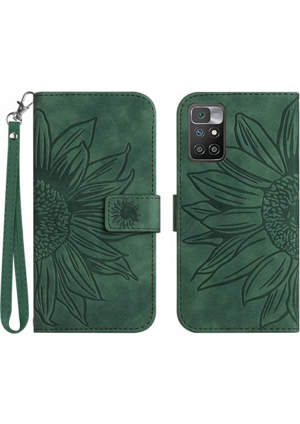 Xiaomi Redmi 10 4g ile Uyumlu Çıkarılabilir Askılı ve Manyetik Kart Tutuculu Kabartmalı Ayçiçeği Cüzdan Telefon Kılıfı (Yurt Dışından)