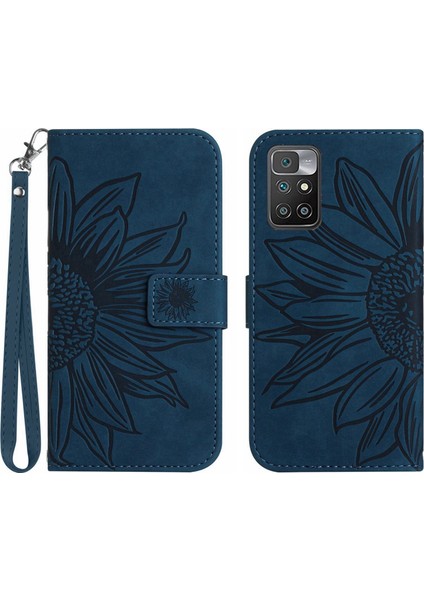 Xiaomi Redmi 10 4g ile Uyumlu Çıkarılabilir Askılı ve Manyetik Kart Tutuculu Kabartmalı Ayçiçeği Cüzdan Telefon Kılıfı (Yurt Dışından)