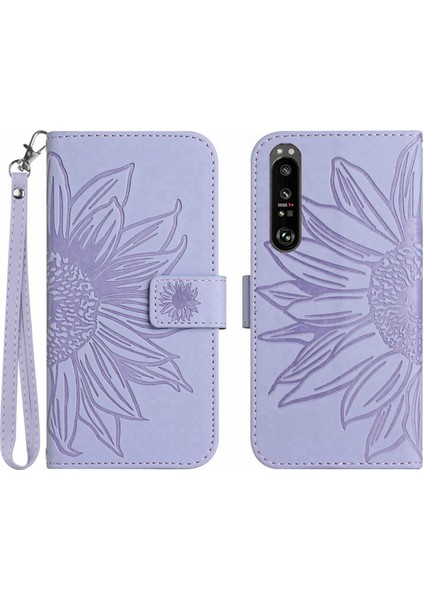 Sony Xperia 1 Vı ile Uyumlu Çıkarılabilir Askılı ve Manyetik Kart Tutuculu Kabartmalı Ayçiçeği Cüzdan Telefon Kılıfı (Yurt Dışından)