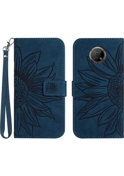 Nokia G300 ile Uyumlu Çıkarılabilir Askılı ve Manyetik Kart Tutuculu Kabartmalı Ayçiçeği Cüzdan Telefon Kılıfı (Yurt Dışından)