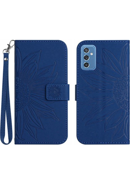 Samsung Galaxy M52 ile Uyumlu Çıkarılabilir Askılı ve Manyetik Kart Tutuculu Kabartmalı Ayçiçeği Cüzdan Telefon Kılıfı (Yurt Dışından)