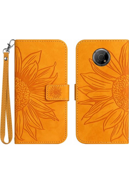 Nokia G300 ile Uyumlu Çıkarılabilir Askılı ve Manyetik Kart Tutuculu Kabartmalı Ayçiçeği Cüzdan Telefon Kılıfı (Yurt Dışından)