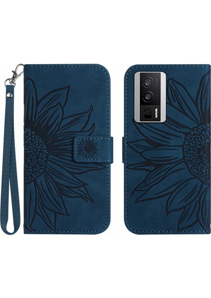 Xiaomi Poco F5 Pro ile Uyumlu Çıkarılabilir Askılı ve Manyetik Kart Tutuculu Kabartmalı Ayçiçeği Cüzdan Telefon Kılıfı (Yurt Dışından)