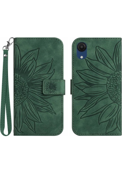 Samsung Galaxy A03 Core ile Uyumlu Çıkarılabilir Askılı ve Manyetik Kart Tutuculu Kabartmalı Ayçiçeği Cüzdan Telefon Kılıfı (Yurt Dışından)