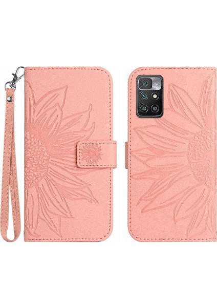 Xiaomi Redmi 10 4g ile Uyumlu Çıkarılabilir Askılı ve Manyetik Kart Tutuculu Kabartmalı Ayçiçeği Cüzdan Telefon Kılıfı (Yurt Dışından)
