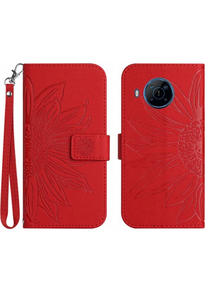 Nokia X20 ile Uyumlu Çıkarılabilir Askılı ve Manyetik Kart Tutuculu Kabartmalı Ayçiçeği Cüzdan Telefon Kılıfı (Yurt Dışından)