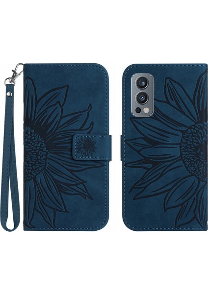 Oneplus Nord 2 ile Uyumlu Çıkarılabilir Askılı ve Manyetik Kart Tutuculu Kabartmalı Ayçiçeği Cüzdan Telefon Kılıfı (Yurt Dışından)