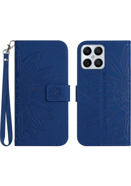 Honor X8 4g ile Uyumlu Çıkarılabilir Askılı ve Manyetik Kart Tutuculu Kabartmalı Ayçiçeği Cüzdan Telefon Kılıfı (Yurt Dışından)