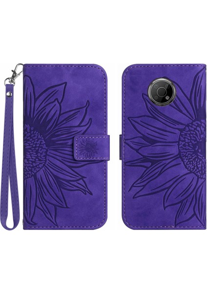 Nokia G300 ile Uyumlu Çıkarılabilir Askılı ve Manyetik Kart Tutuculu Kabartmalı Ayçiçeği Cüzdan Telefon Kılıfı (Yurt Dışından)