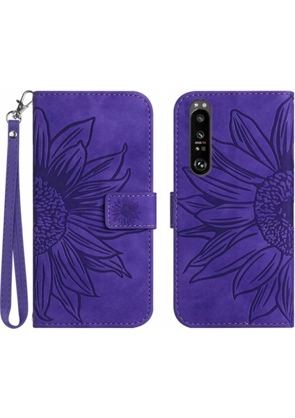Sony Xperia 1 Vı ile Uyumlu Çıkarılabilir Askılı ve Manyetik Kart Tutuculu Kabartmalı Ayçiçeği Cüzdan Telefon Kılıfı (Yurt Dışından)