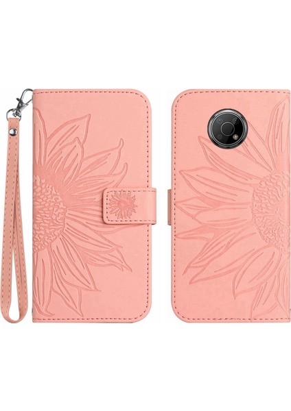 Nokia G300 ile Uyumlu Çıkarılabilir Askılı ve Manyetik Kart Tutuculu Kabartmalı Ayçiçeği Cüzdan Telefon Kılıfı (Yurt Dışından)