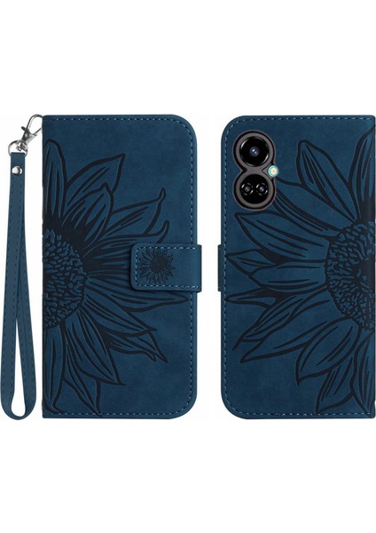 Tecno Camon 19 Pro ile Uyumlu Çıkarılabilir Askılı ve Manyetik Kart Tutuculu Kabartmalı Ayçiçeği Cüzdan Telefon Kılıfı (Yurt Dışından)
