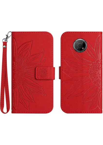 Nokia G300 ile Uyumlu Çıkarılabilir Askılı ve Manyetik Kart Tutuculu Kabartmalı Ayçiçeği Cüzdan Telefon Kılıfı (Yurt Dışından)