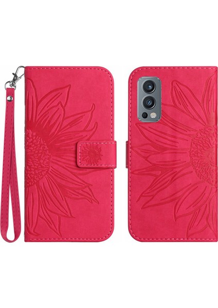 Oneplus Nord 2 ile Uyumlu Çıkarılabilir Askılı ve Manyetik Kart Tutuculu Kabartmalı Ayçiçeği Cüzdan Telefon Kılıfı (Yurt Dışından)