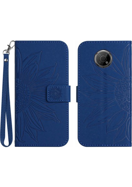 Nokia G300 ile Uyumlu Çıkarılabilir Askılı ve Manyetik Kart Tutuculu Kabartmalı Ayçiçeği Cüzdan Telefon Kılıfı (Yurt Dışından)