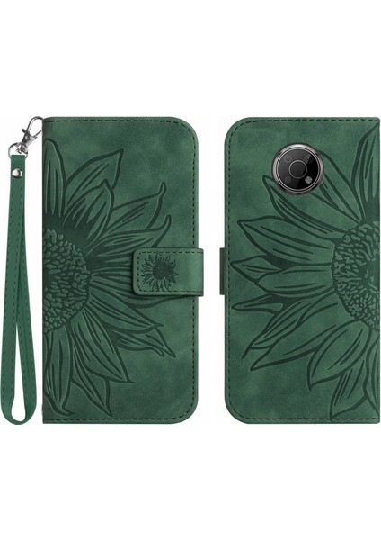 Nokia G300 ile Uyumlu Çıkarılabilir Askılı ve Manyetik Kart Tutuculu Kabartmalı Ayçiçeği Cüzdan Telefon Kılıfı (Yurt Dışından)