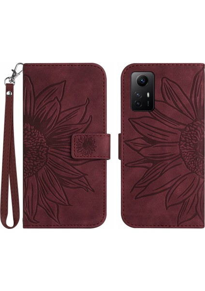 Xiaomi Redmi Note 12S ile Uyumlu Çıkarılabilir Askılı ve Manyetik Kart Tutuculu Kabartmalı Ayçiçeği Cüzdan Telefon Kılıfı (Yurt Dışından)