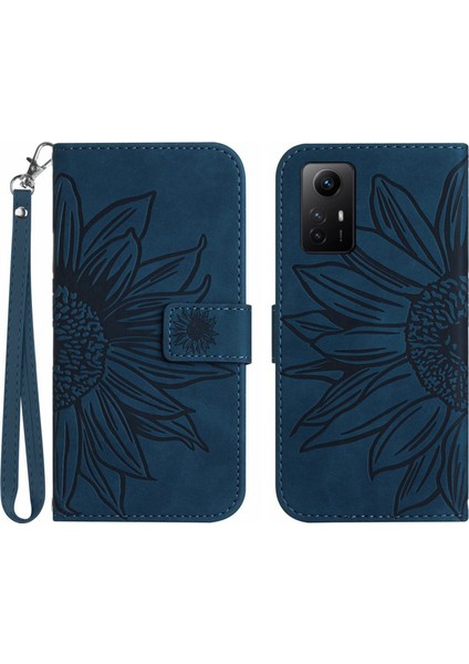 Xiaomi Redmi Note 12S ile Uyumlu Çıkarılabilir Askılı ve Manyetik Kart Tutuculu Kabartmalı Ayçiçeği Cüzdan Telefon Kılıfı (Yurt Dışından)