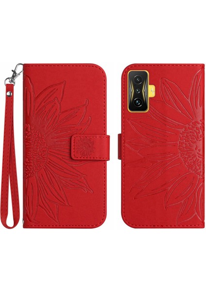 Xiaomi Poco F4 Gt ile Uyumlu Çıkarılabilir Askılı ve Manyetik Kart Tutuculu Kabartmalı Ayçiçeği Cüzdan Telefon Kılıfı (Yurt Dışından)