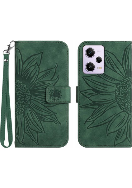 Xiaomi Redmi Note 12 Pro Plus ile Uyumlu Çıkarılabilir Askılı ve Manyetik Kart Tutuculu Kabartmalı Ayçiçeği Cüzdan Telefon Kılıfı (Yurt Dışından)