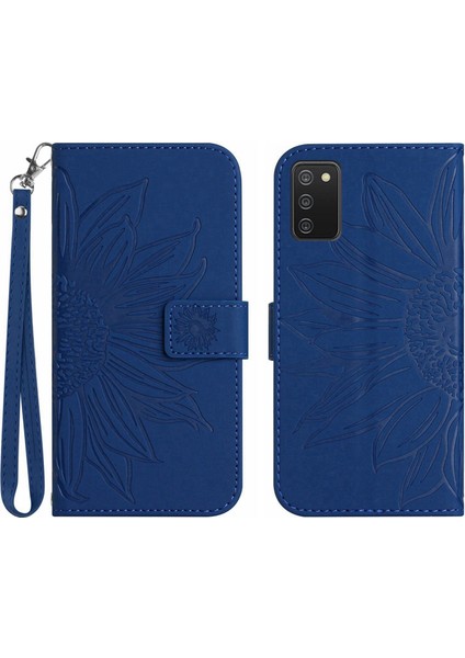 Samsung Galaxy A03S ile Uyumlu Çıkarılabilir Askılı ve Manyetik Kart Tutuculu Kabartmalı Ayçiçeği Cüzdan Telefon Kılıfı (Yurt Dışından)