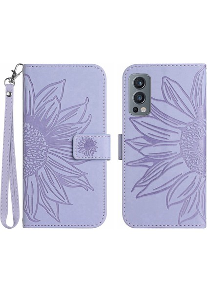 Oneplus Nord 2 ile Uyumlu Çıkarılabilir Askılı ve Manyetik Kart Tutuculu Kabartmalı Ayçiçeği Cüzdan Telefon Kılıfı (Yurt Dışından)