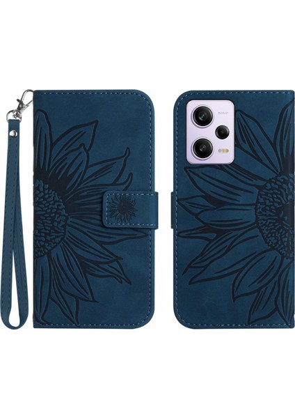 Xiaomi Redmi Note 12 Pro Plus ile Uyumlu Çıkarılabilir Askılı ve Manyetik Kart Tutuculu Kabartmalı Ayçiçeği Cüzdan Telefon Kılıfı (Yurt Dışından)