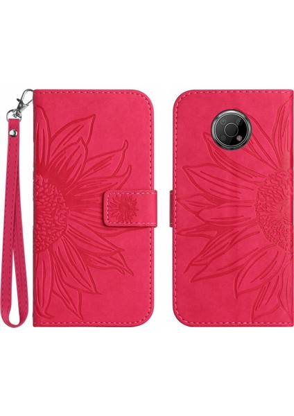 Nokia G300 ile Uyumlu Çıkarılabilir Askılı ve Manyetik Kart Tutuculu Kabartmalı Ayçiçeği Cüzdan Telefon Kılıfı (Yurt Dışından)