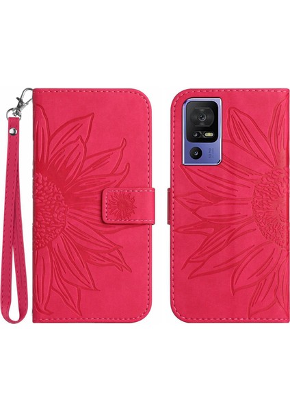 Tcl 40 Se ile Uyumlu Çıkarılabilir Askılı ve Manyetik Kart Tutuculu Kabartmalı Ayçiçeği Cüzdan Telefon Kılıfı (Yurt Dışından)