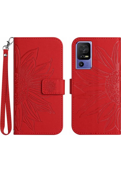 Tcl 40 Se ile Uyumlu Çıkarılabilir Askılı ve Manyetik Kart Tutuculu Kabartmalı Ayçiçeği Cüzdan Telefon Kılıfı (Yurt Dışından)